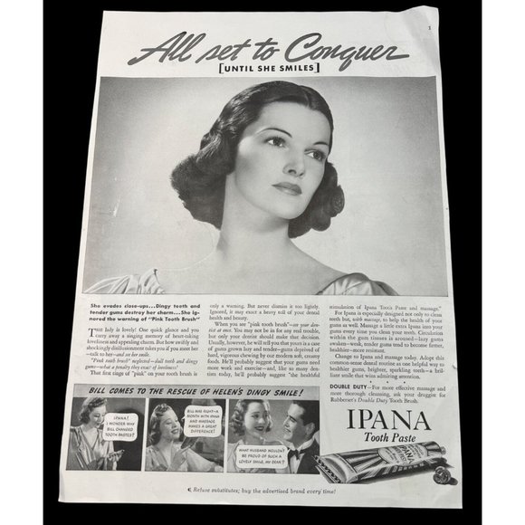 1938 Ipana Tooth Paste Vintage Print Ad Tooth Decay Dingy Teeth - Picture 1 of 6